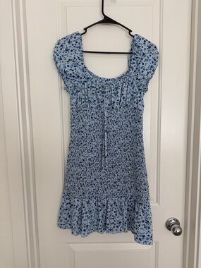 Sky Blue Floral Smocked Mini Dress